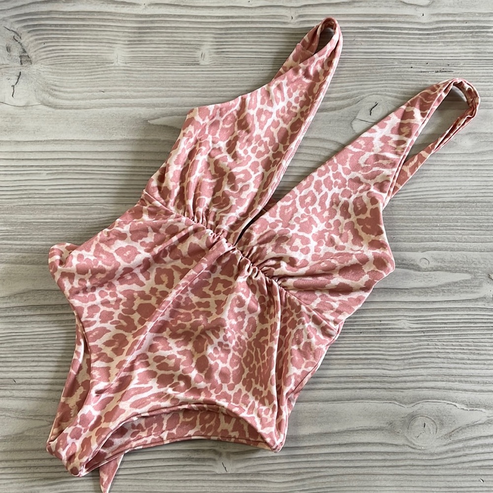 Tori Praver pink leopard swimsuit, XS